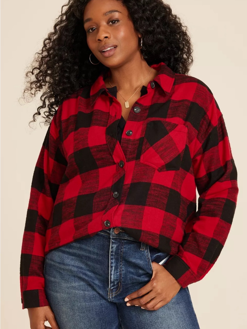 Red & Black Buffalo Plaid Button-Up Shirt Maurices XXl